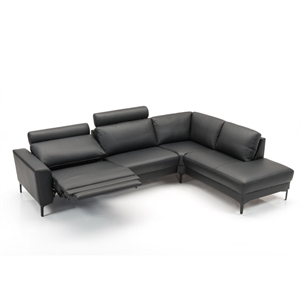 Stamford 2600 sofa med open end til Højre - Set forfra og el-recliner - 300 x 210 cm. - Sort Madras læder 